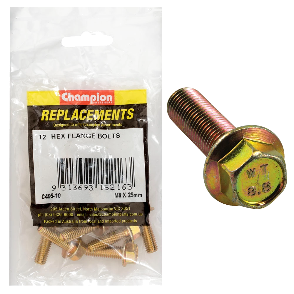 Champion M8 x 25mm Flange Head Set Screw -Gr8.8 -12pk