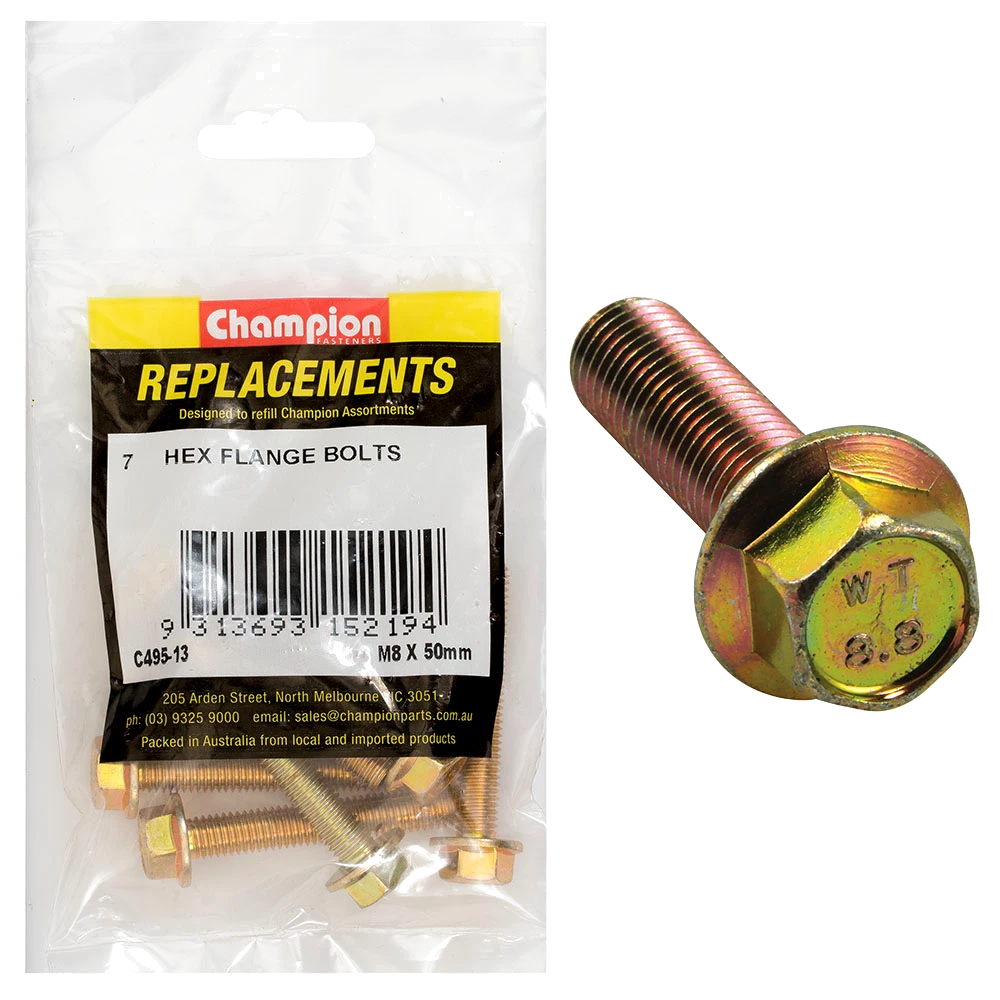 Champion M8 x 50mm Flange Head Set Screw -Gr8.8 -7pk