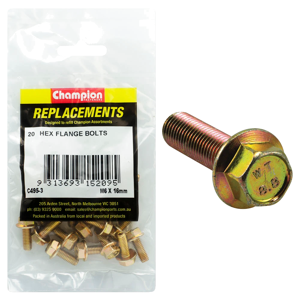 Champion M6 x 16mm Flange Head Set Screw -Gr8.8 -20pk