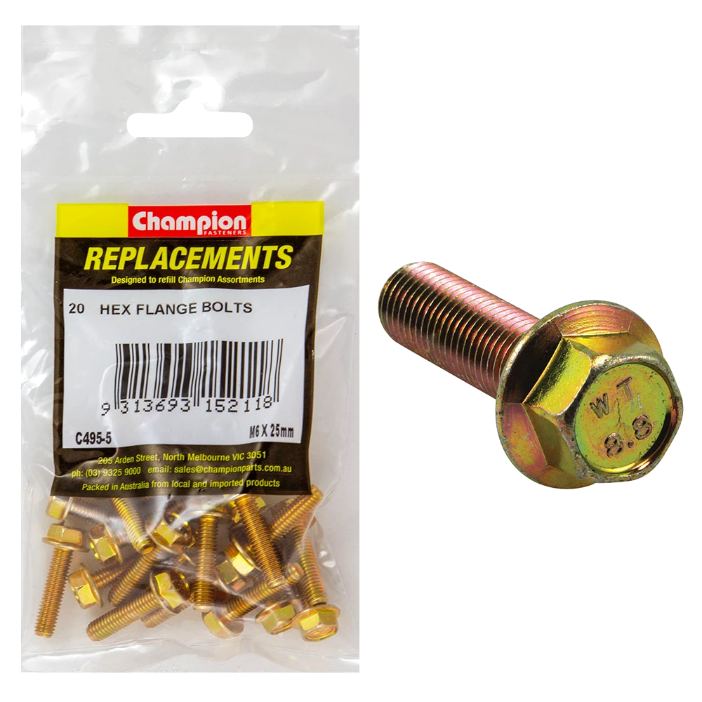 Champion M6 x 25mm Flange Head Set Screw -Gr8.8 -20pk