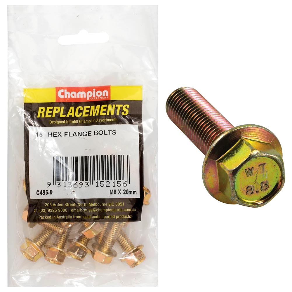 Champion M8 x 20mm Flange Head Set Screw -Gr8.8 -15pk