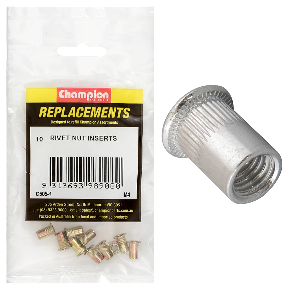 Champion M4 Steel Rivet Nut inserts -10pk