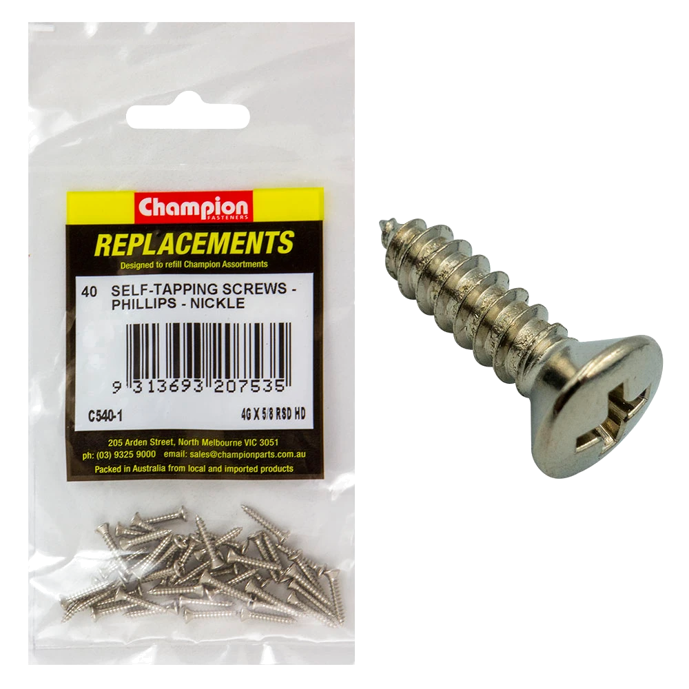 Champion 4G x 5/8in S/Tapping Screw Rsd Hd Phillips -40pk