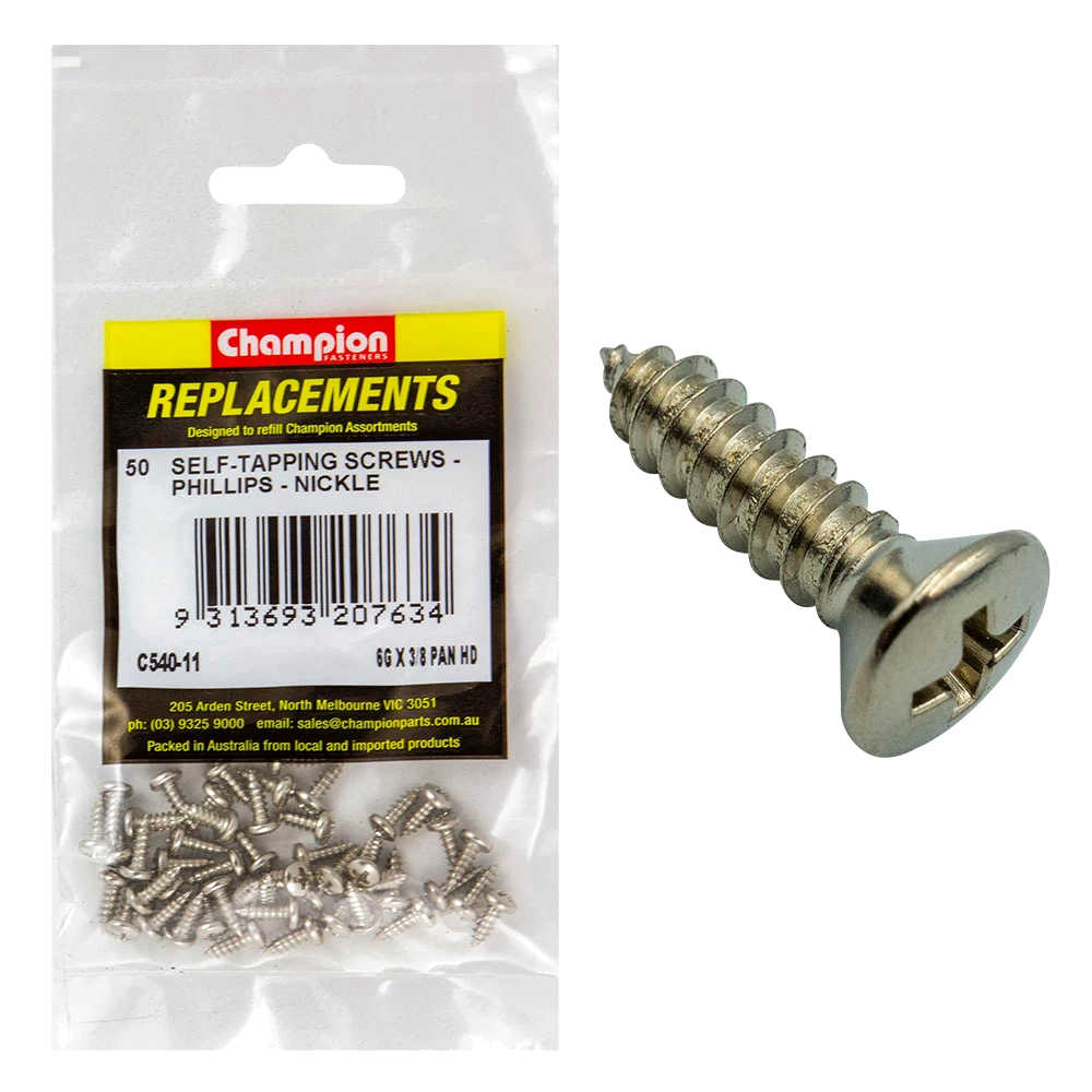 Champion 6G x 3/8in S/Tapping Screw Pan Head Phillips -50pk