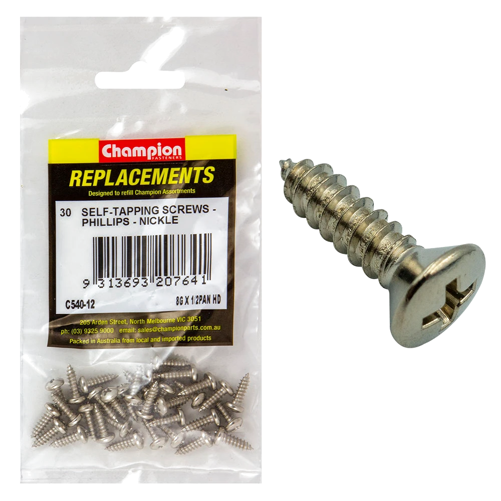 Champion 8G x 1/2in S/Tapping Screw Pan Head Phillips -30pk