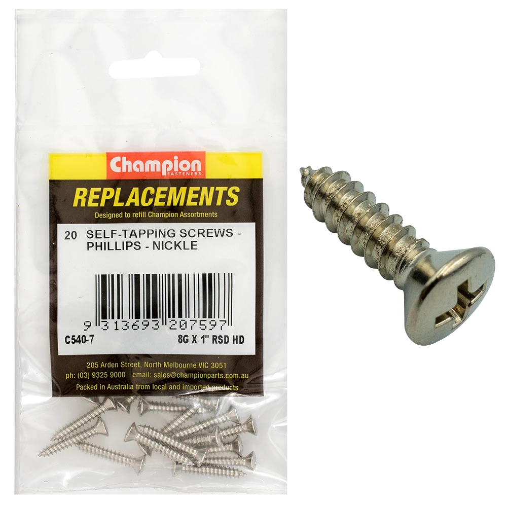 Champion 8G x 1in S/Tapping Screw Rsd Hd Phillips -20pk
