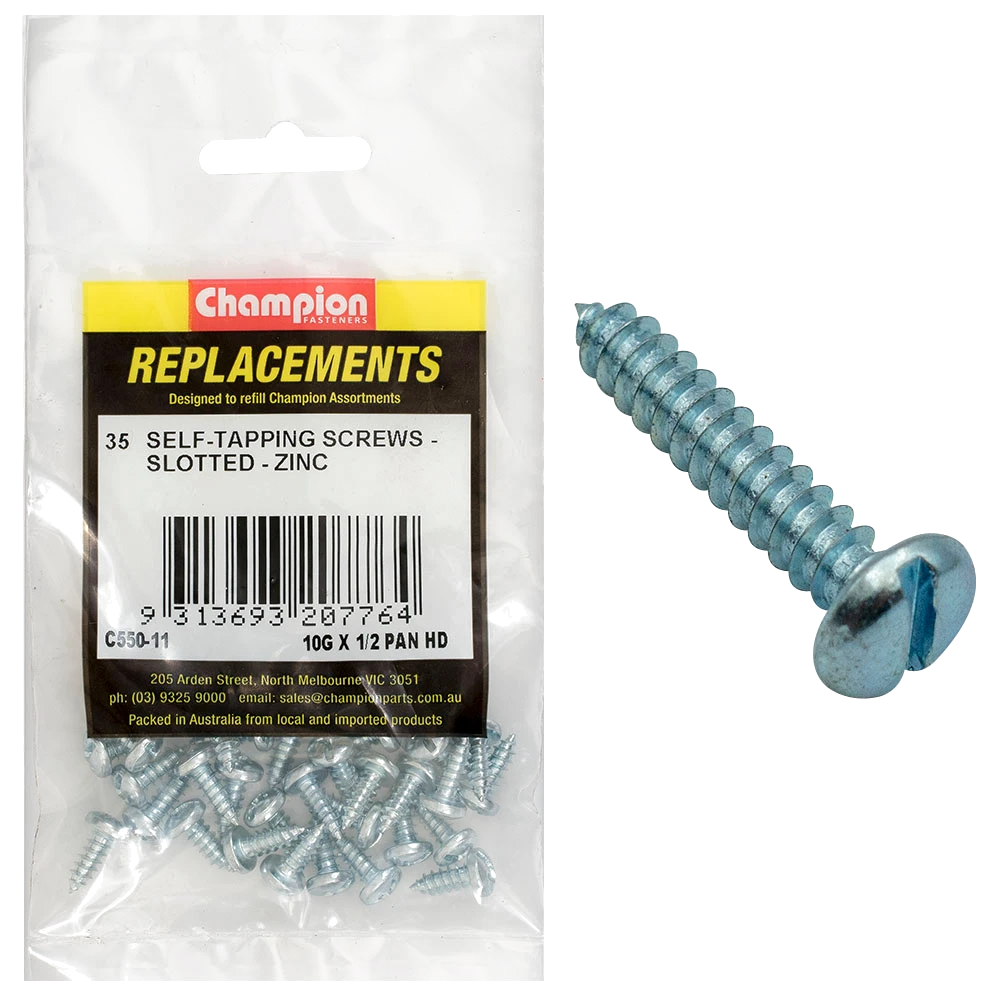 Champion 10G x 1/2in S/Tapping Pan Head Slotted -35pk