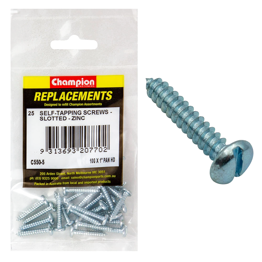 Champion 10G x 1in S/Tapping Pan Head Slotted -25pk