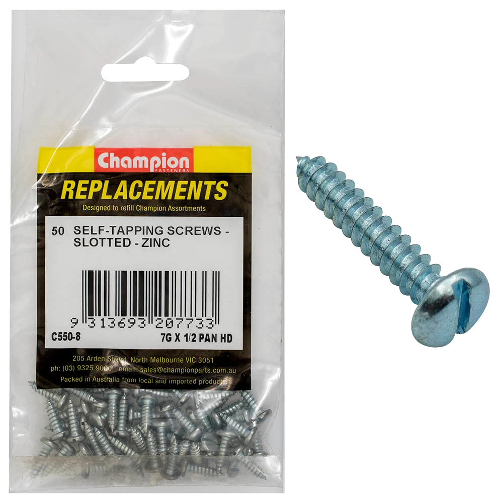 Champion 7G x 1/2in S/Tapping Pan Head Slotted -50pk