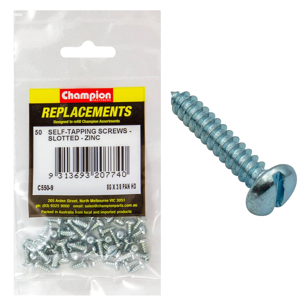 Champion 8G x 3/8in S/Tapping Pan Head Slotted -50pk