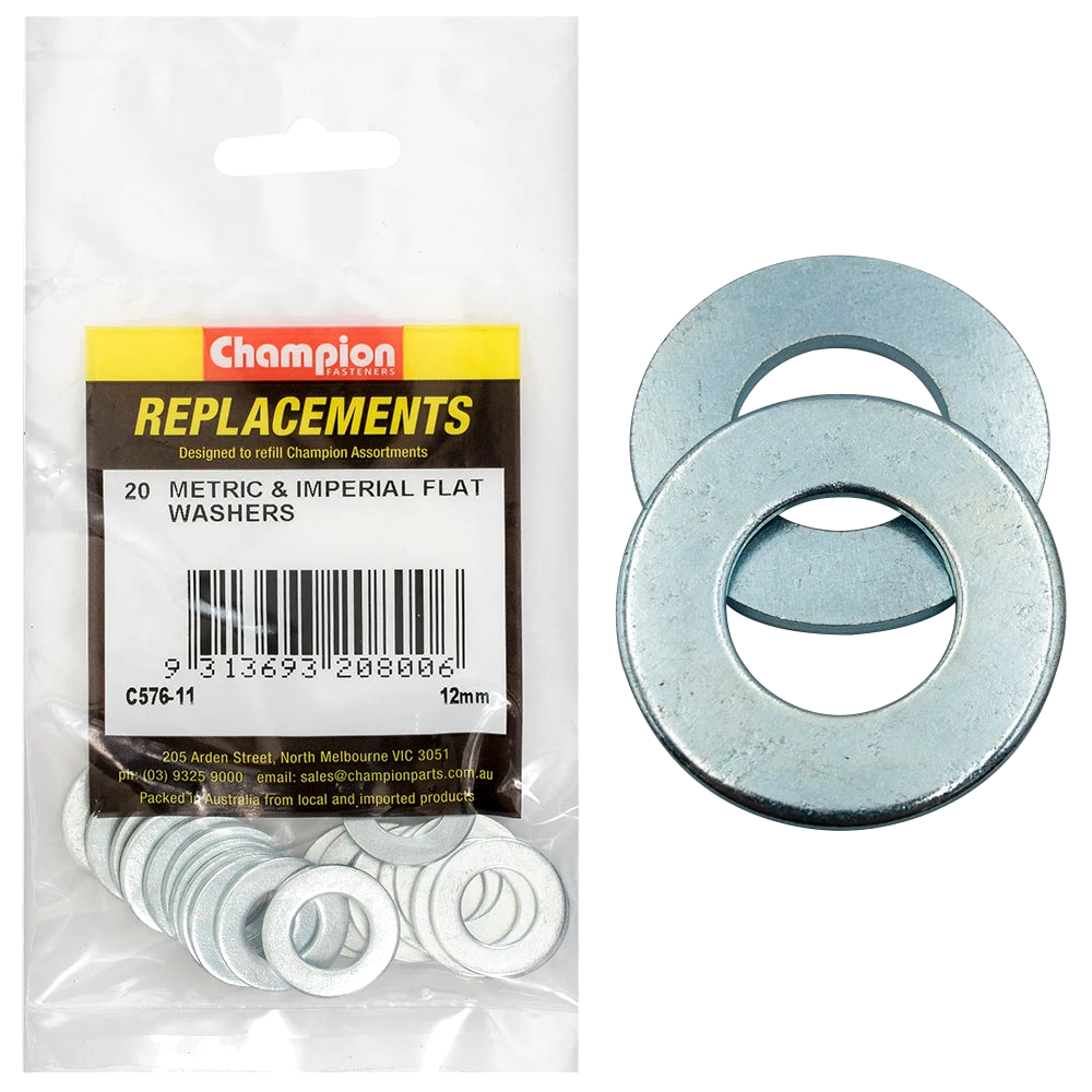 Champion M12 x 24mm x 1.6mm Flat Steel Washer -20pk