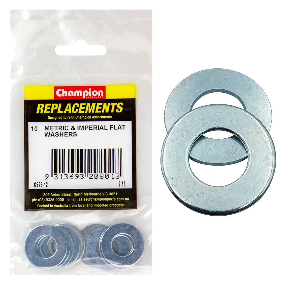 Champion 9/16in x 1-1/8in x 16G Flat Steel Washer -10pk