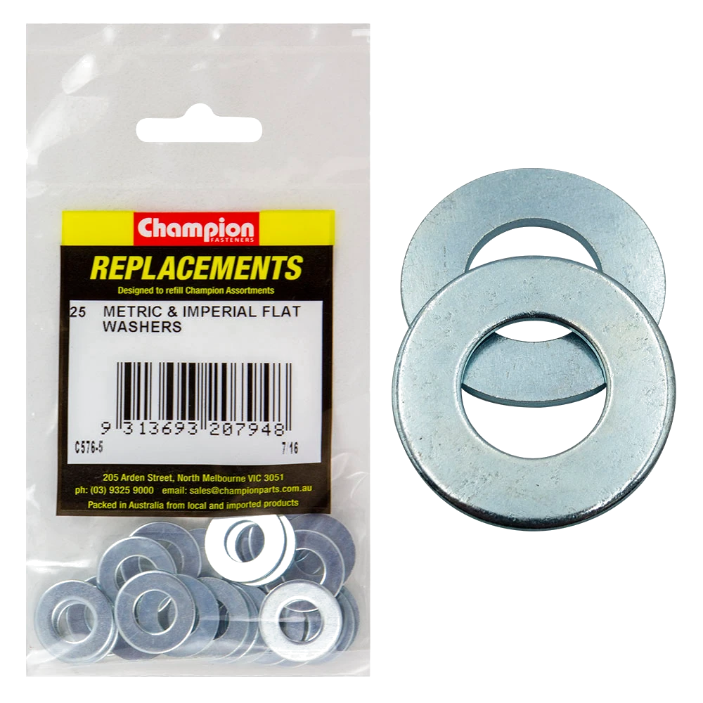 Champion 7/16in x 7/8in x 16G Flat Steel Washer -25pk