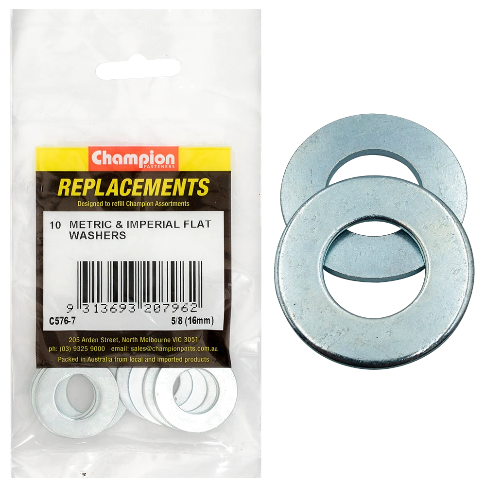 Champion 5/8in x 1-1/4in x 15G Flat Steel Washer -10pk