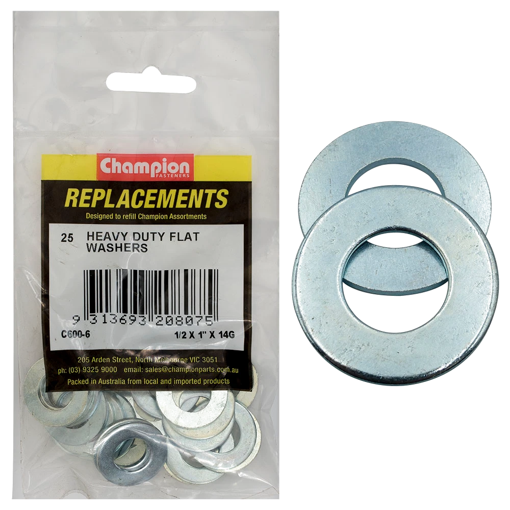 Champion M13 x 25 x 2mm Heavy Duty Flat Steel Washer -25pk