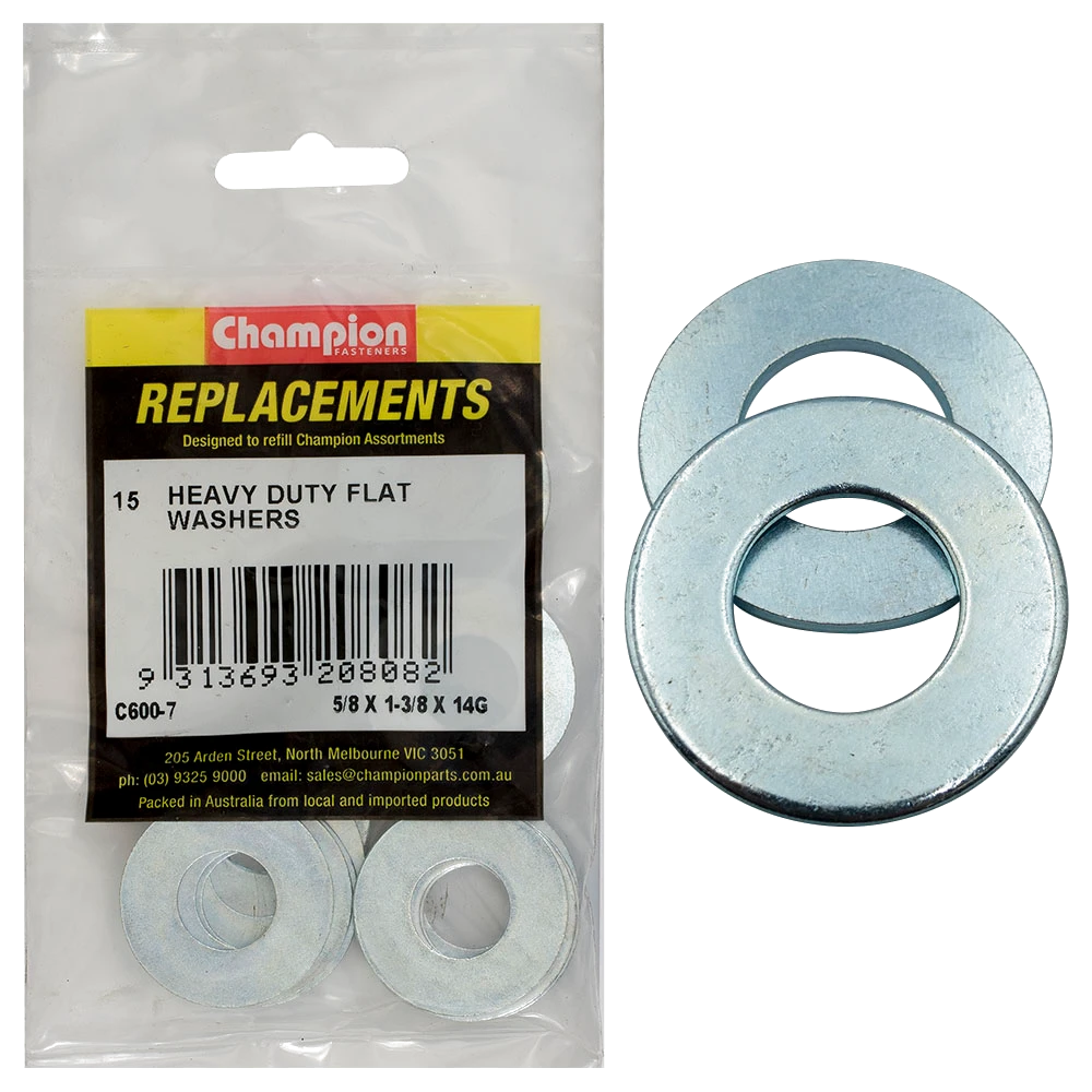 Champion M16 x 35 x 2mm Heavy Duty Flat Steel Washer-15pk