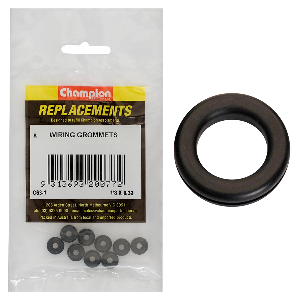 Champion 3 x 7 x 11mm Rubber Wiring Grommet -8pk