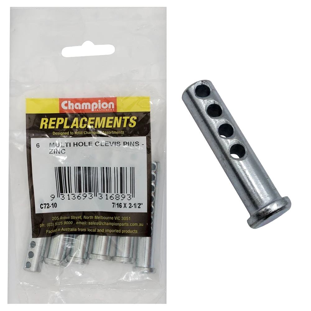 Champion 7/16 X 2-1/2in  Multi Hole Clevis Pin 6pk