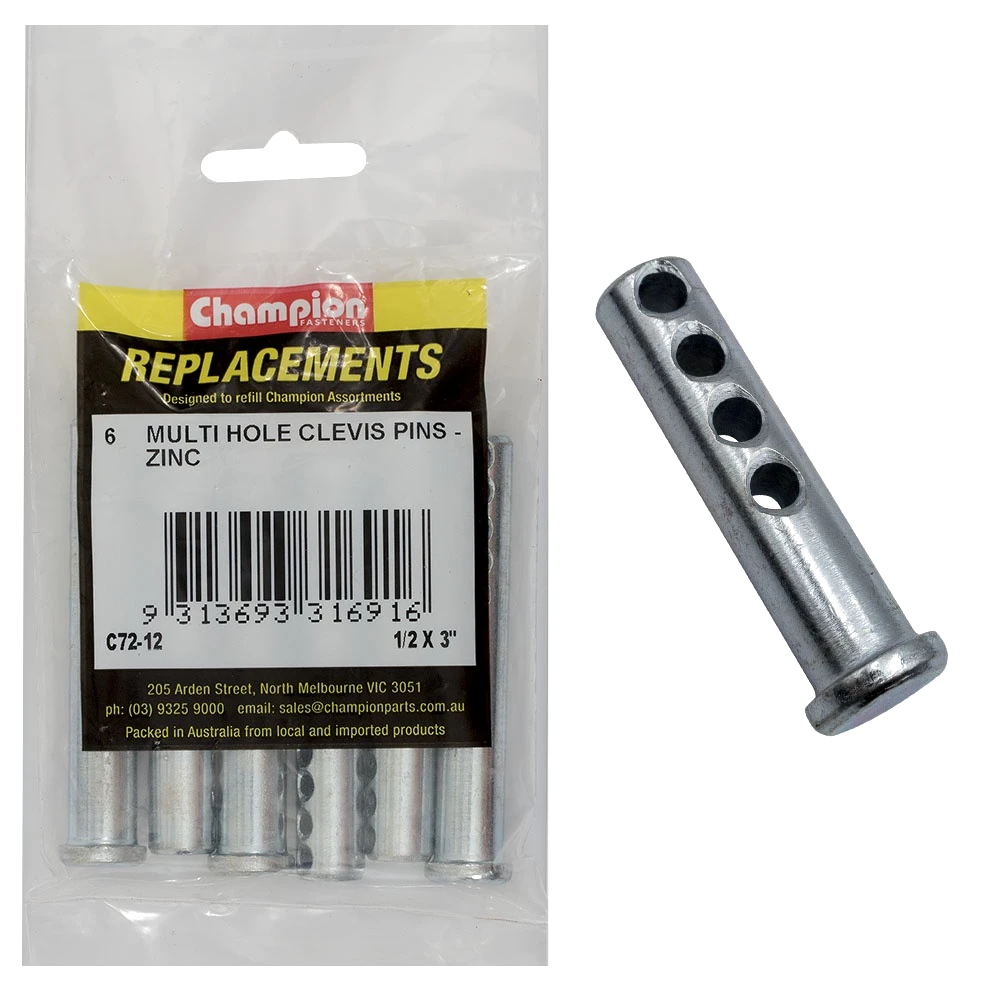 Champion 1/2 X 3in  Multi Hole Clevis Pin 6pk