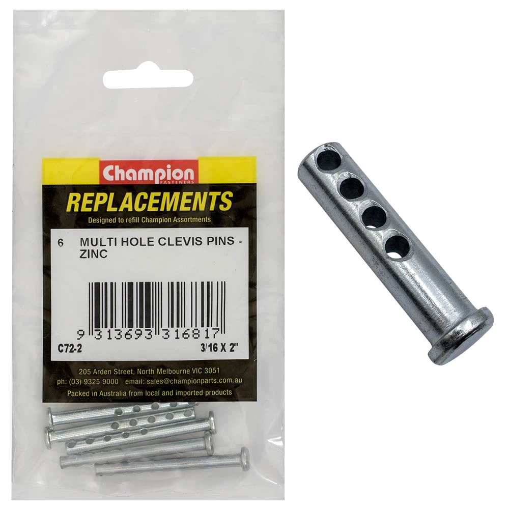 Champion 3/16 X 2in  Multi Hole Clevis Pin 6pk
