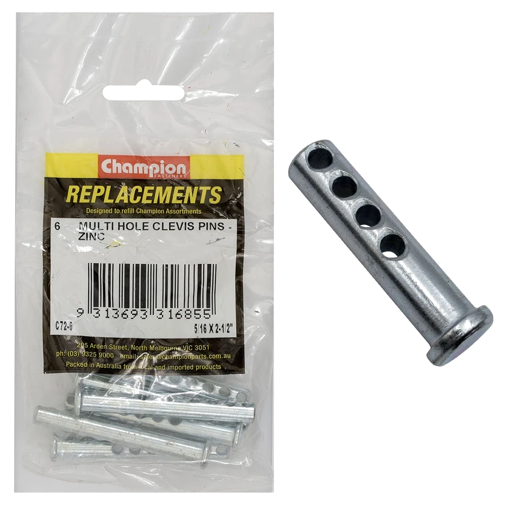Champion 5/16 X 2-1/2in  Multi Hole Clevis Pin 6pk