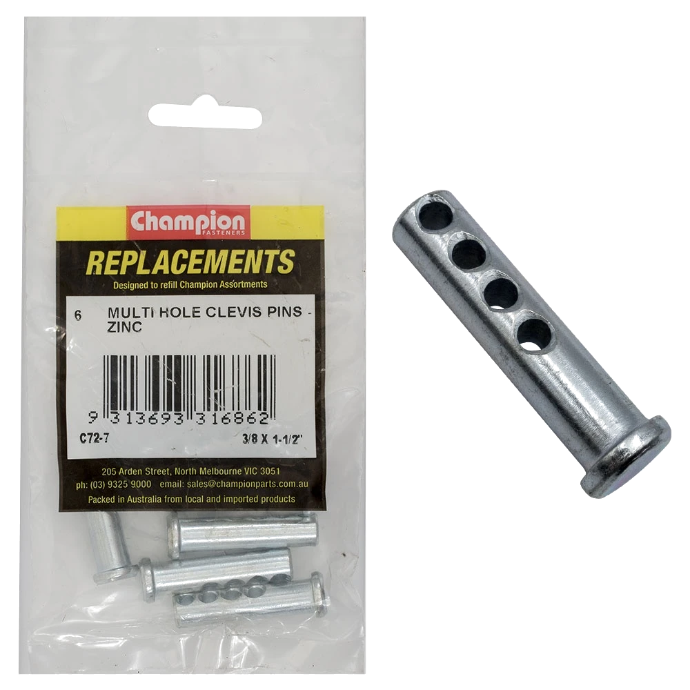 Champion 3/8 X 1-1/2in  Multi Hole Clevis Pin 6pk