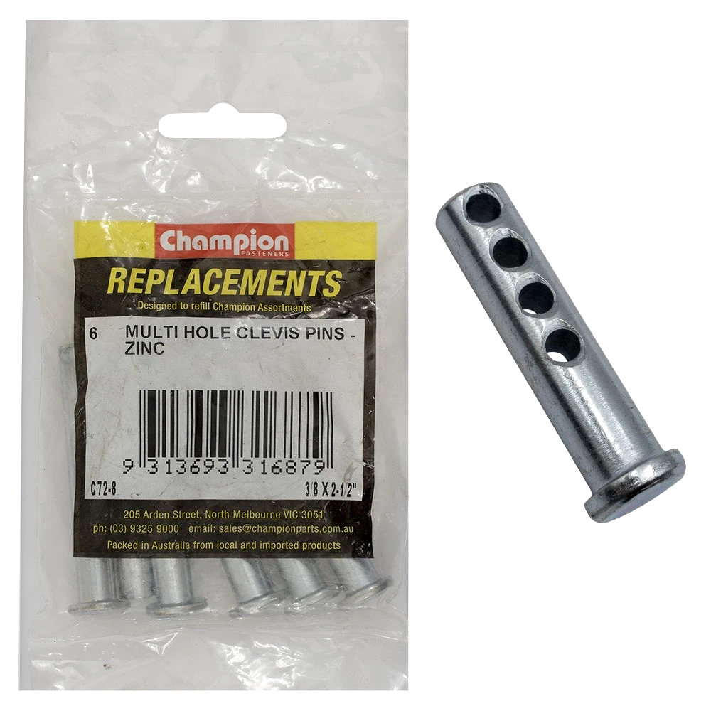 Champion 3/8 X 2-1/2in  Multi Hole Clevis Pin 6pk