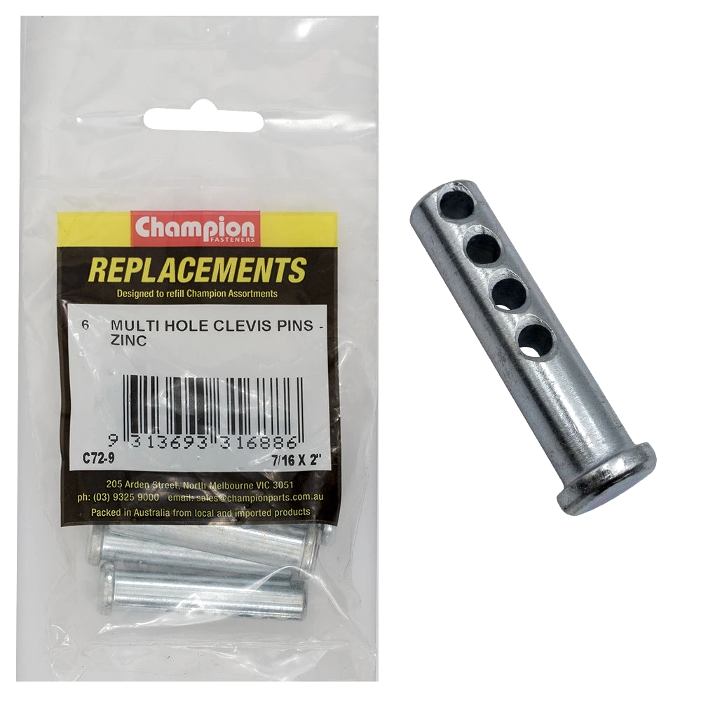 Champion 7/16 X 2in  Multi Hole Clevis Pin 6pk