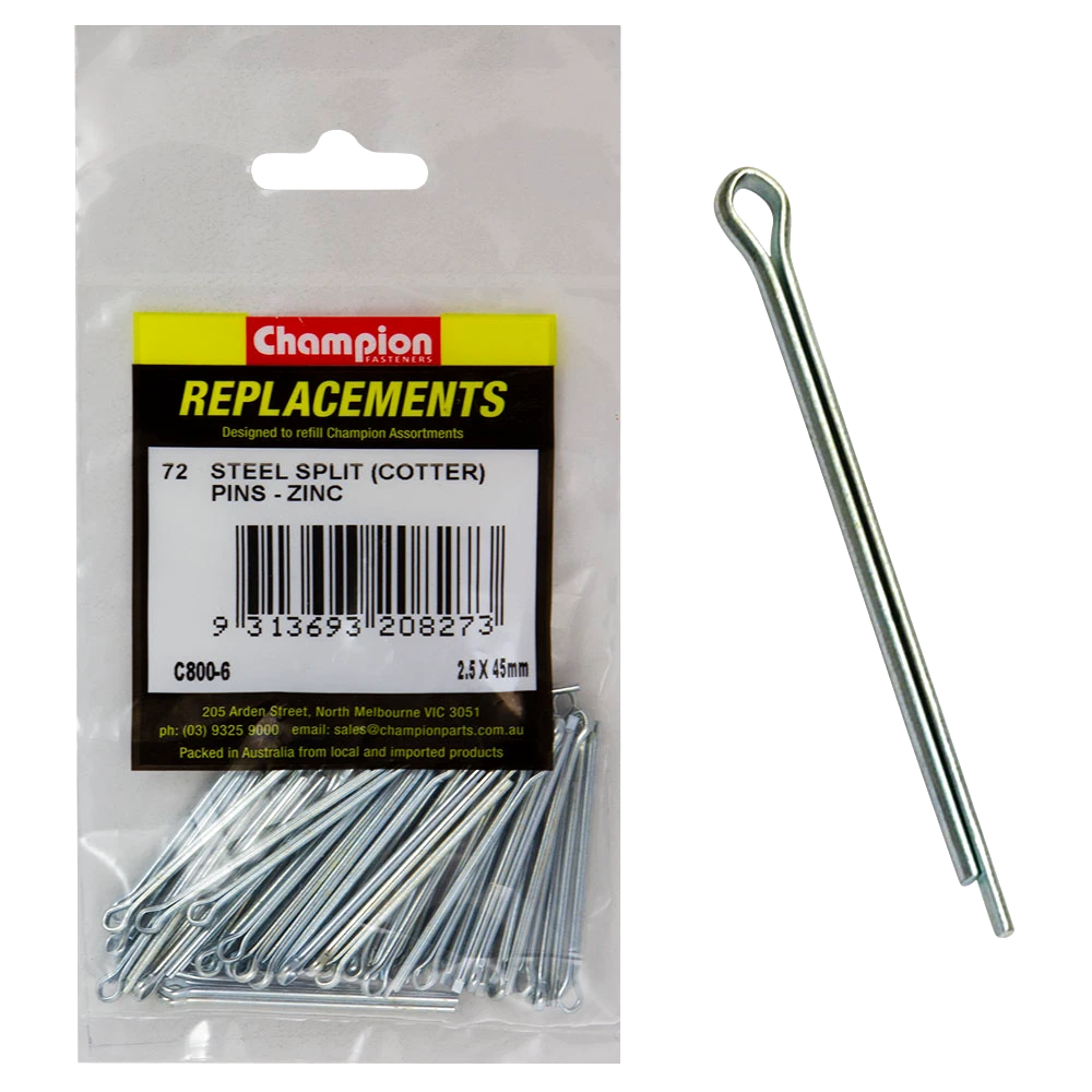 Champion 2.5mm x 45mm Steel Split (Cotter) Pin -72pk