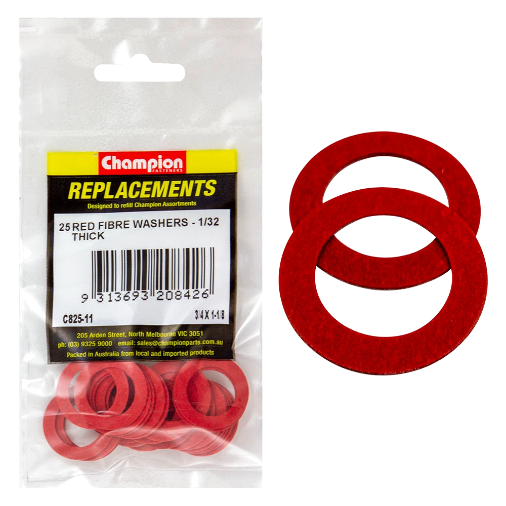 Champion 3/4in x 1-1/8in x 1/32in Red Fibre Washer -25pk