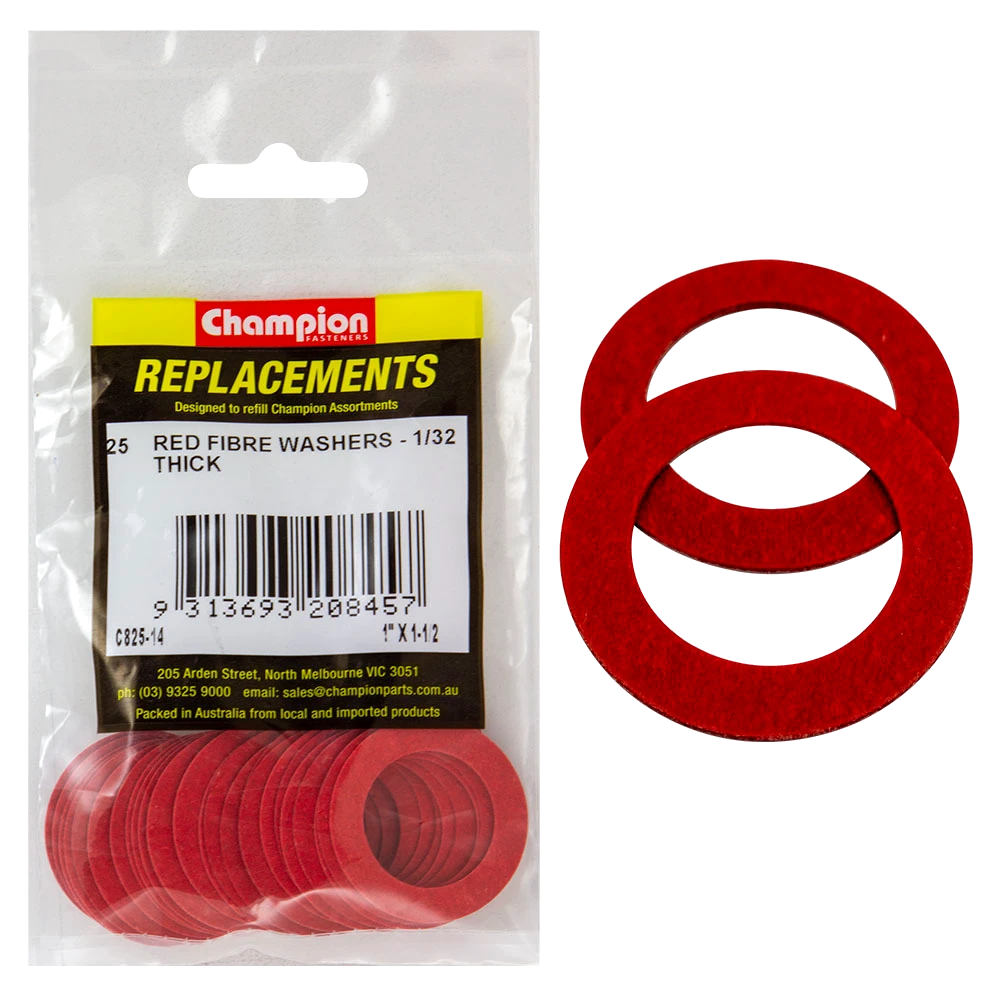 Champion 1in x 1-1/2in x 1/32in Red Fibre Washer -25pk