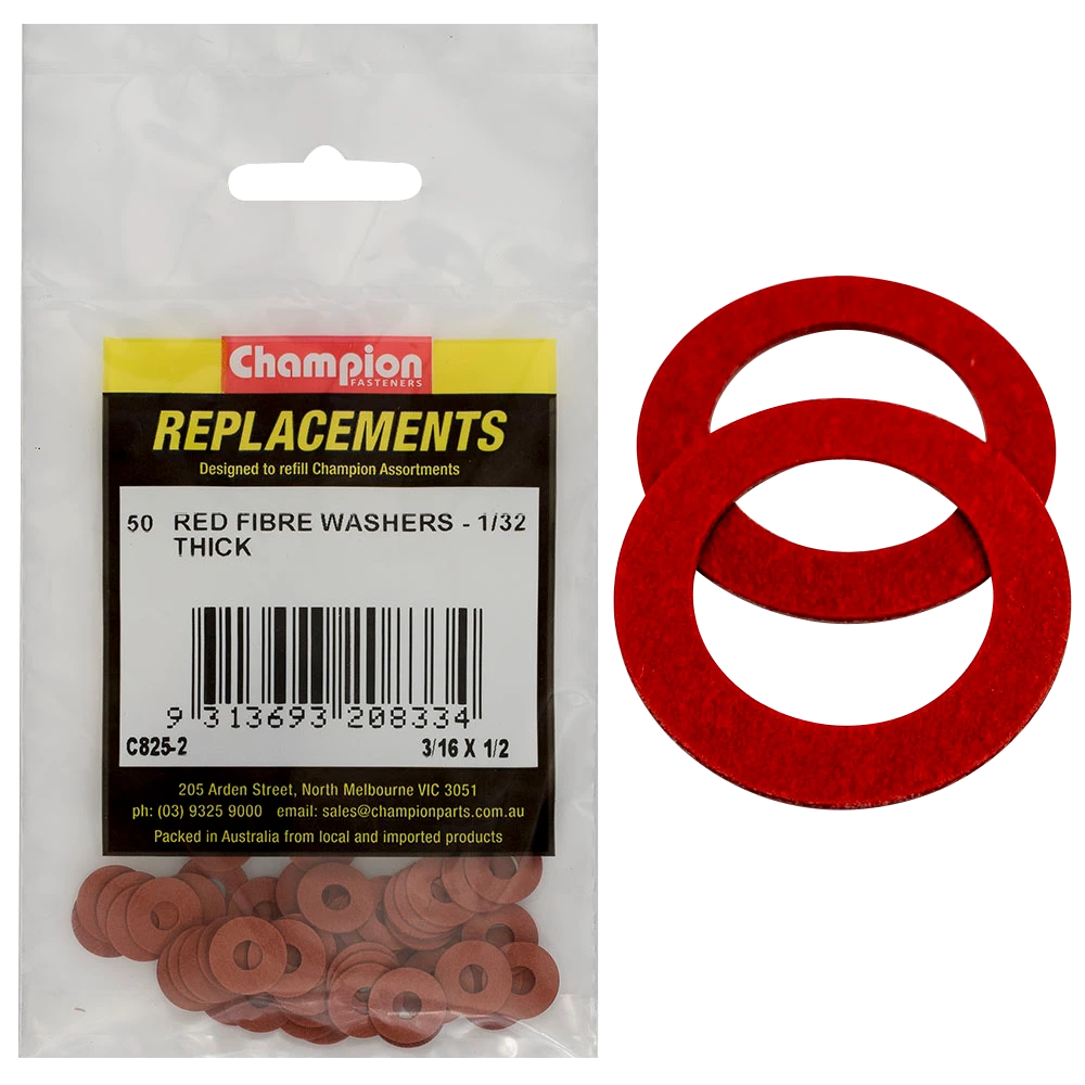 Champion 5/32in x 3/8in x 1/32in Red Fibre Washer -50pk