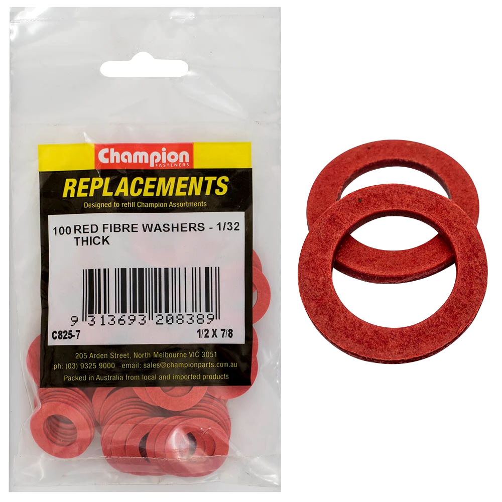 Champion 1/2in x 7/8in x 1/32in Red Fibre Washer -100pk