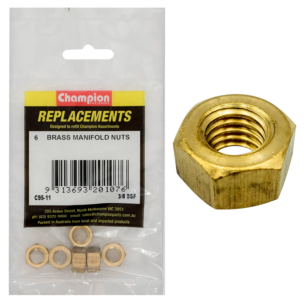 Champion 3/8in BSF Brass Manifold Nut -6pk