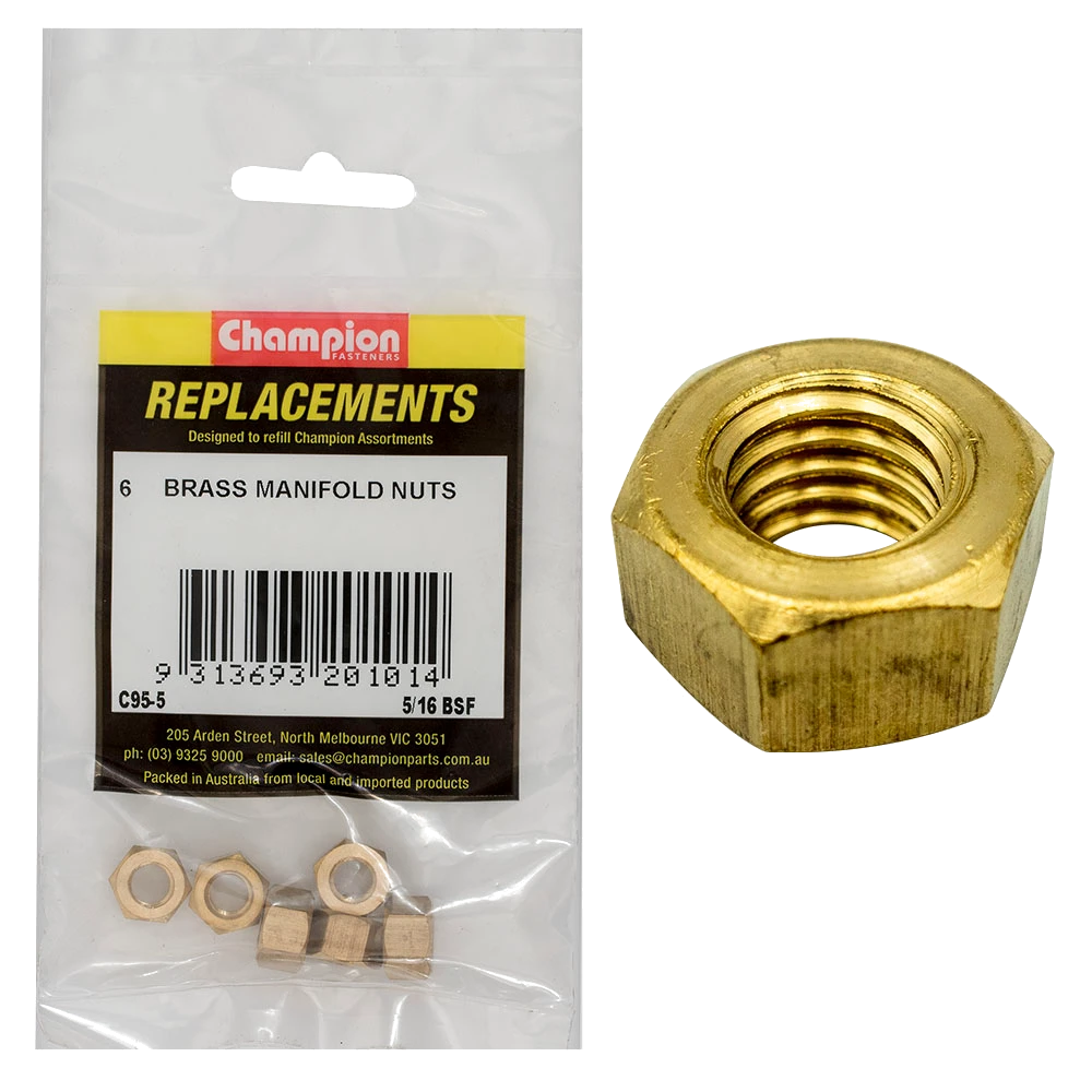 Champion 5/16in BSF Brass Manifold Nut -6pk