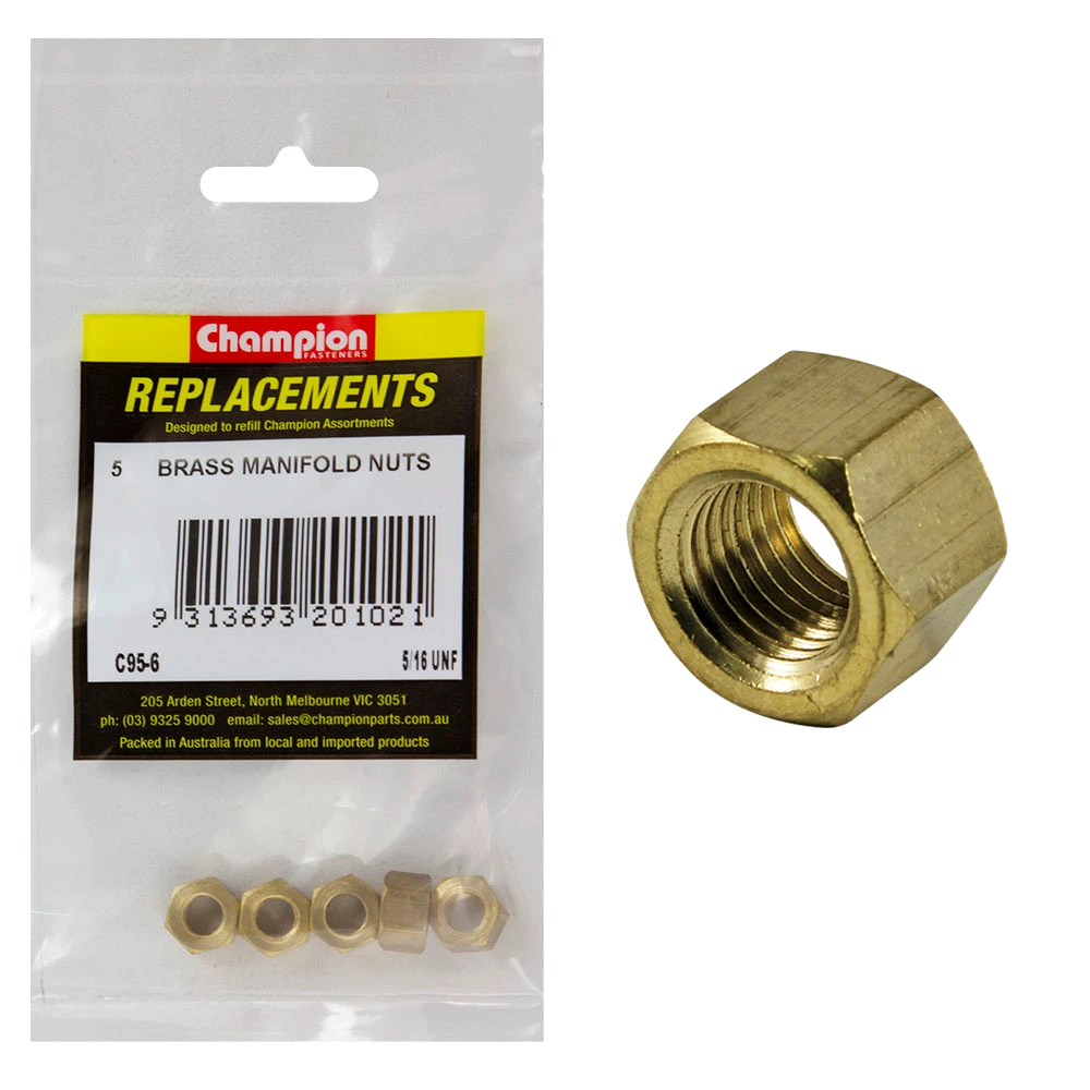 Champion 5/16in UNF Brass Manifold Nut -5pk