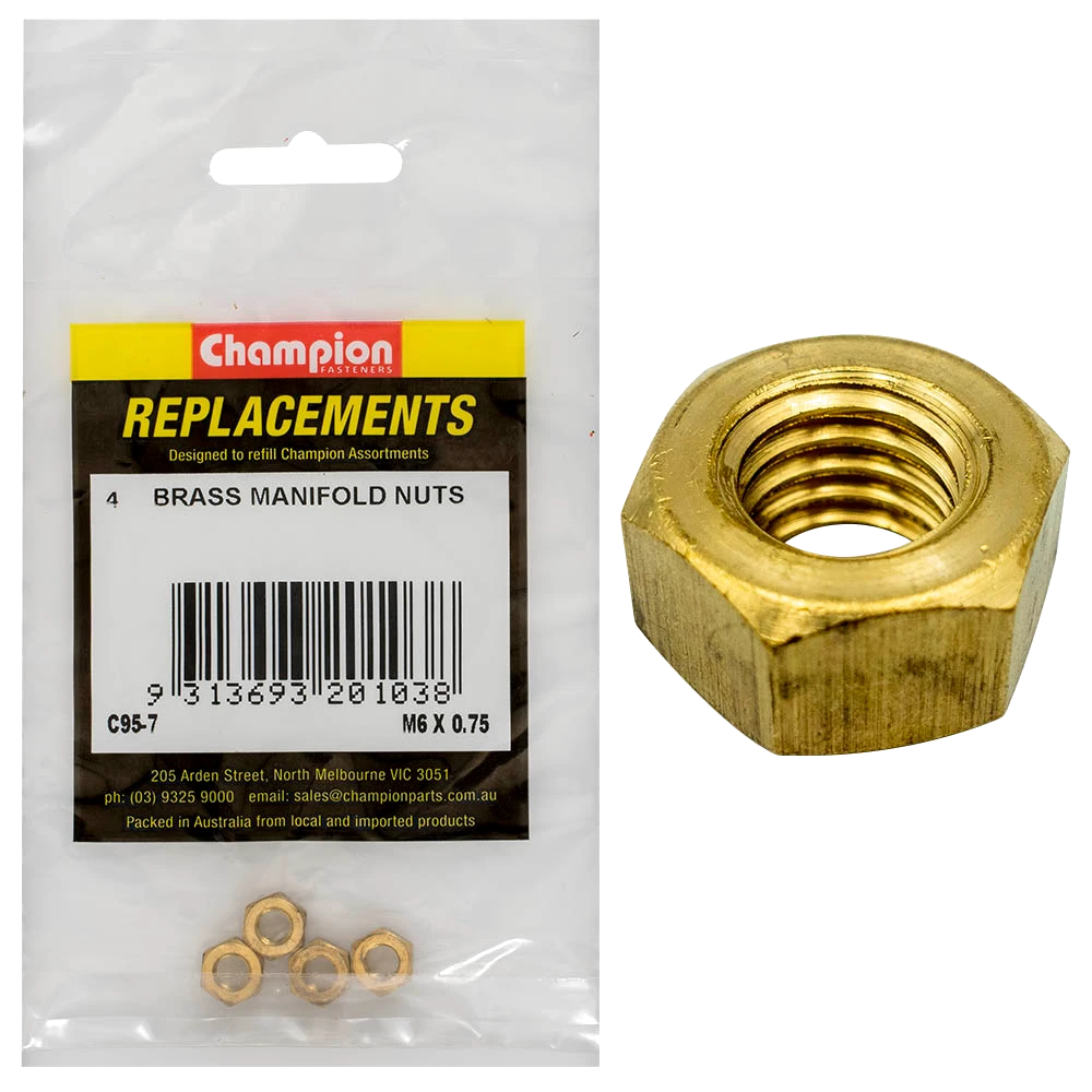 Champion M6 x 0.75mm Brass Manifold Nut -4pk