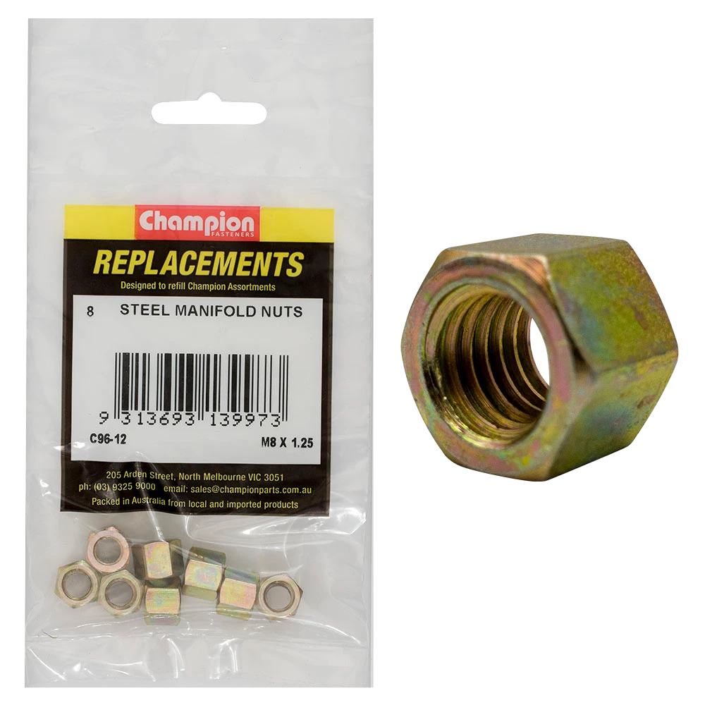 Champion M8 x 1.25mm Steel Manifold Nut -8pk