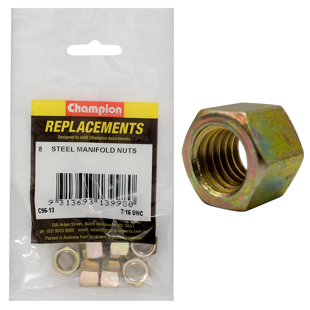 Champion 7/16in UNC Steel Manifold Nut -8pk