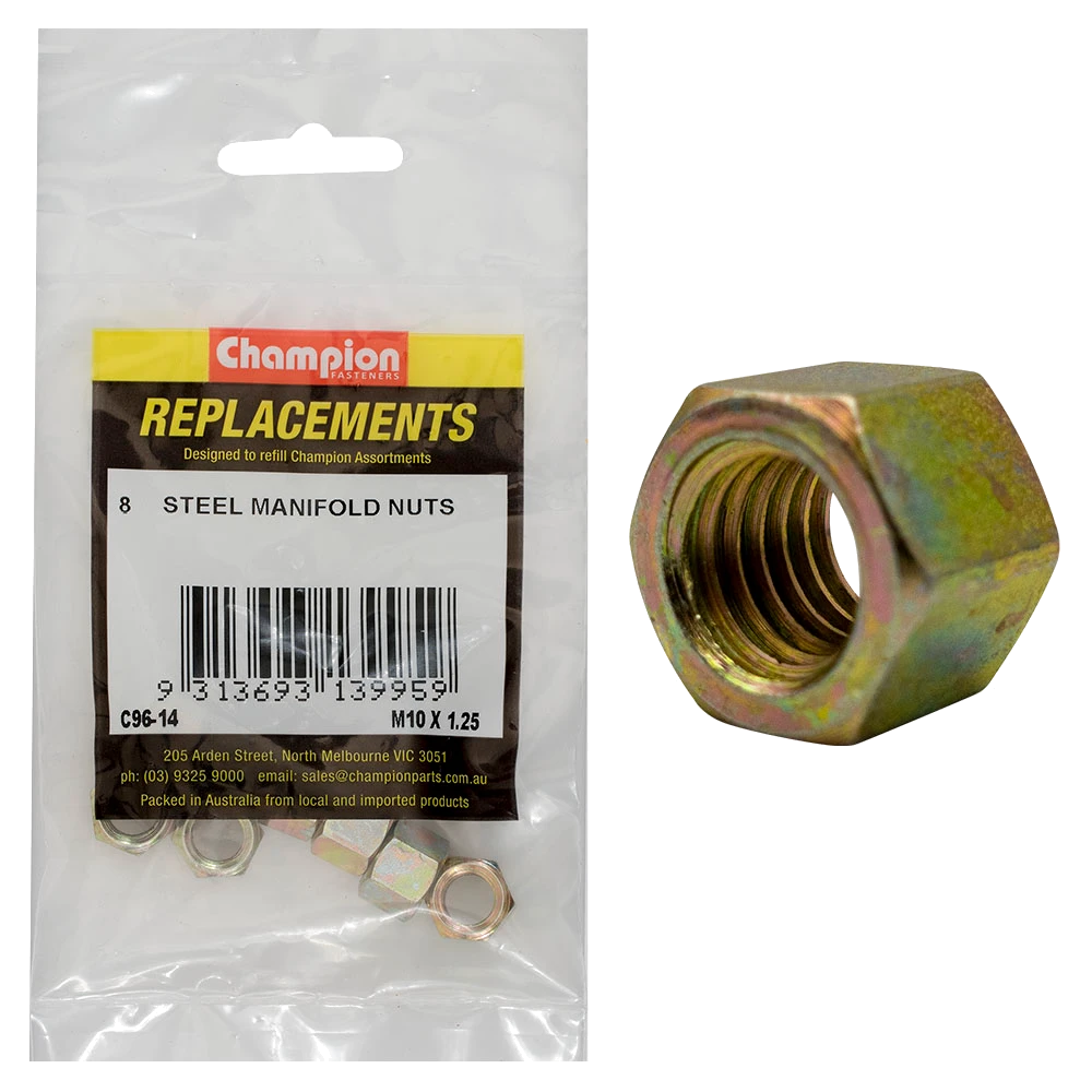 Champion M10 x 1.25mm Steel Manifold Nut -8pk