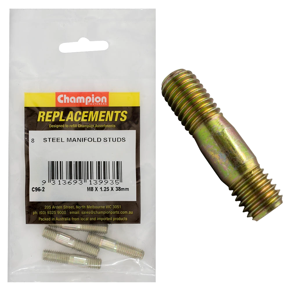 Champion M8 x 38mm x 1.25mm Steel Manifold Stud -8pk