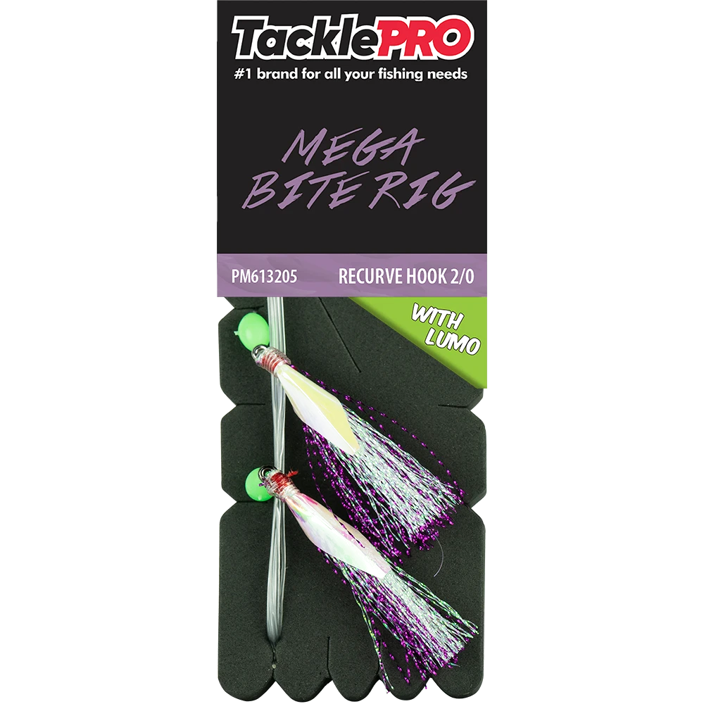 TacklePro Mega Bite Rig Purple & Lumo - 2/0 Recurve Hook