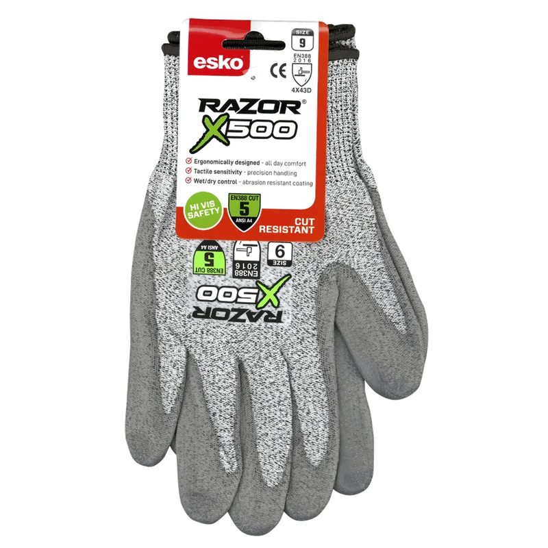 Esko Razor X500 Cut 5 PU Dip Glove Header Carded
