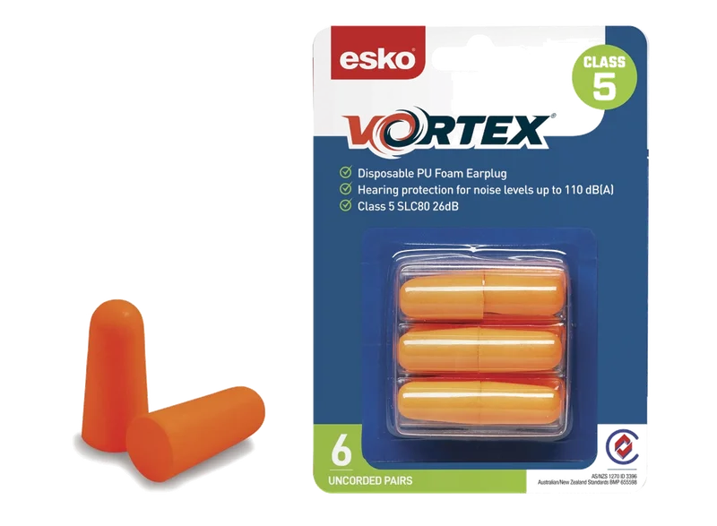 Esko Vortex Earplugs Orange Uncorded 6 Pack