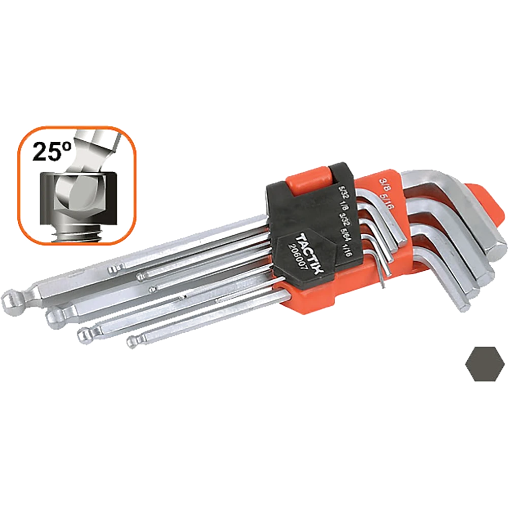 Tactix Hex Key Long 9Pc SAE