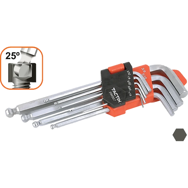 Tactix 9pc Hex Key Ball Point End Set-SAE