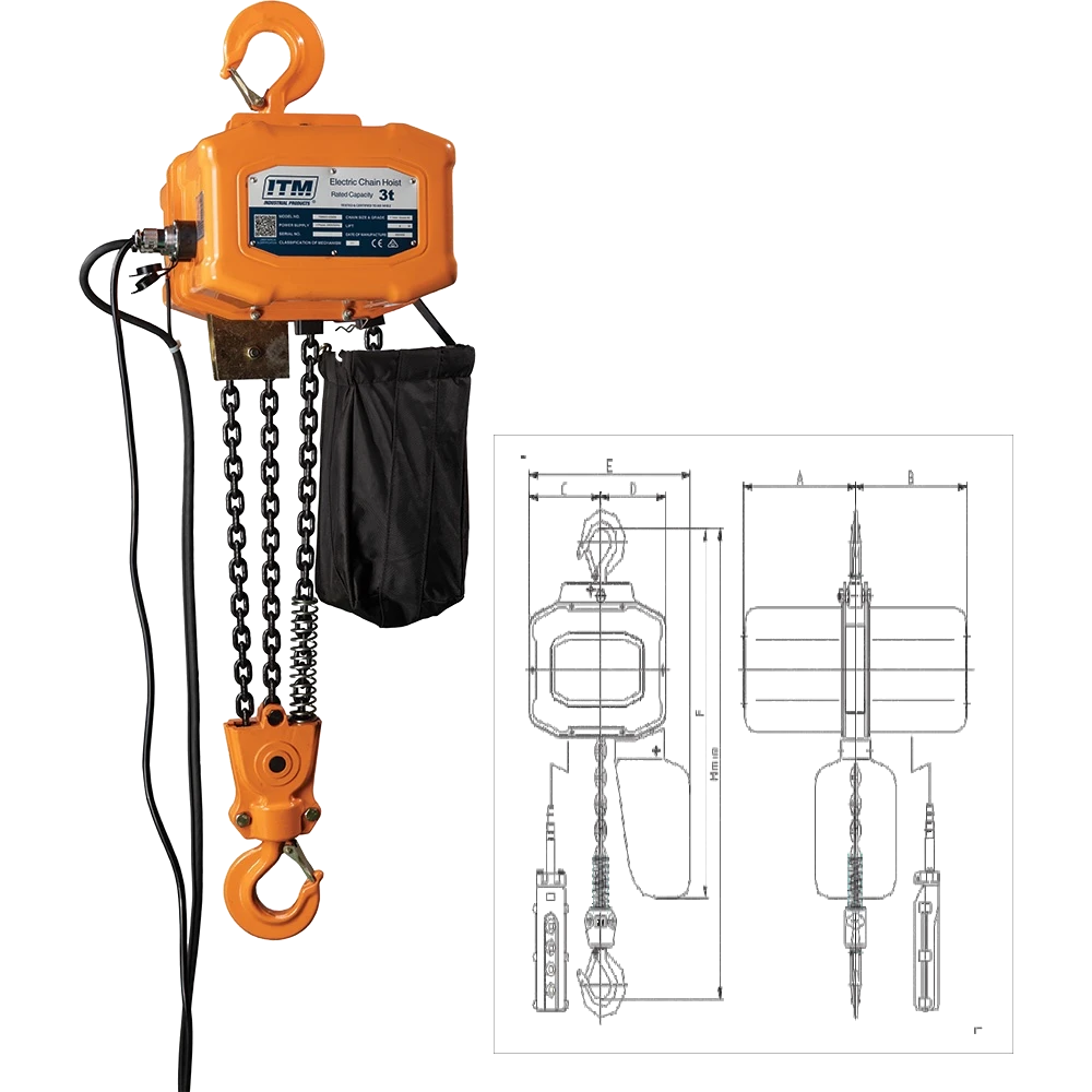 ITM 240V Electric Hoist-3 Ton-3 Meter Lift