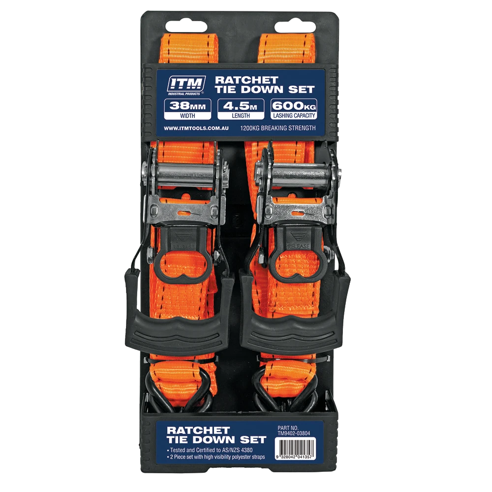 ITM Ratchet Strap-2 Pack-38mm Width-4.5M Length 600kg