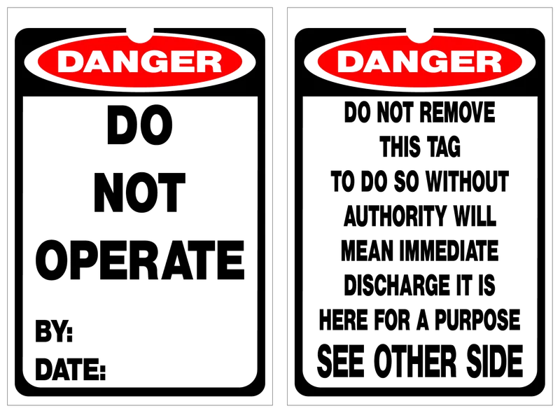 DANGER Do Not Operate Lockout Tag