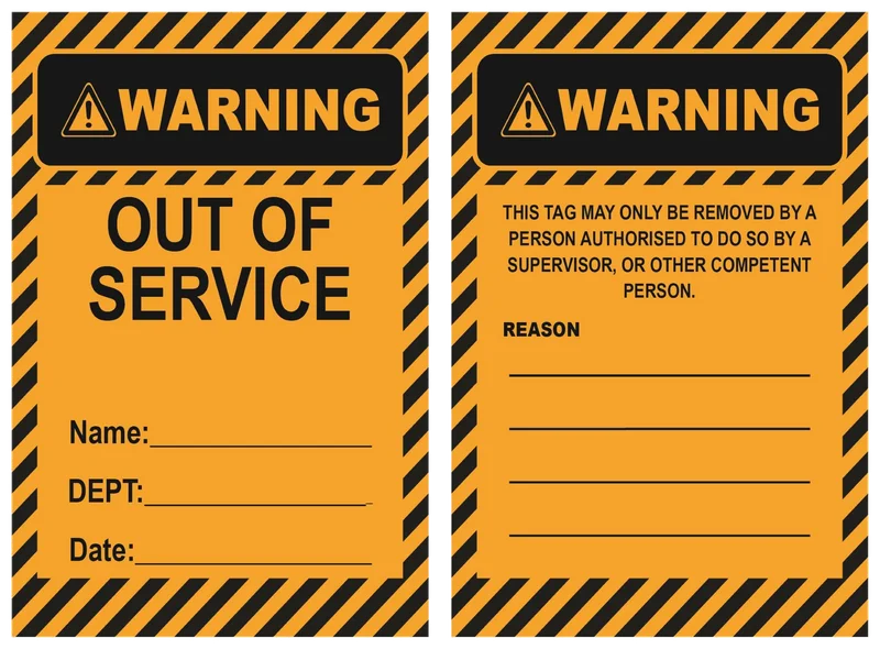 WARNING Out Of Service Lockout Tag